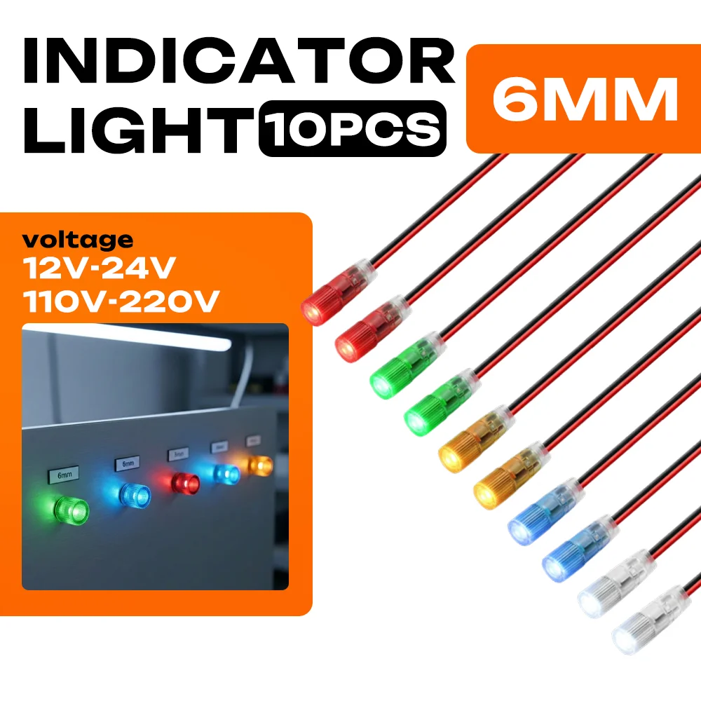 FILN 10PCS 6mm LED Indicator Light 12V-24V Wire Lead Mount Warning Lamp for Car Marine Industrial Compact Equipment Control Box
FILN 10PCS 6mm LED Indicator Light 12V-24V Wire Lead Mount Warning Lamp for Car Marine Industrial Compact Equipment Control Box