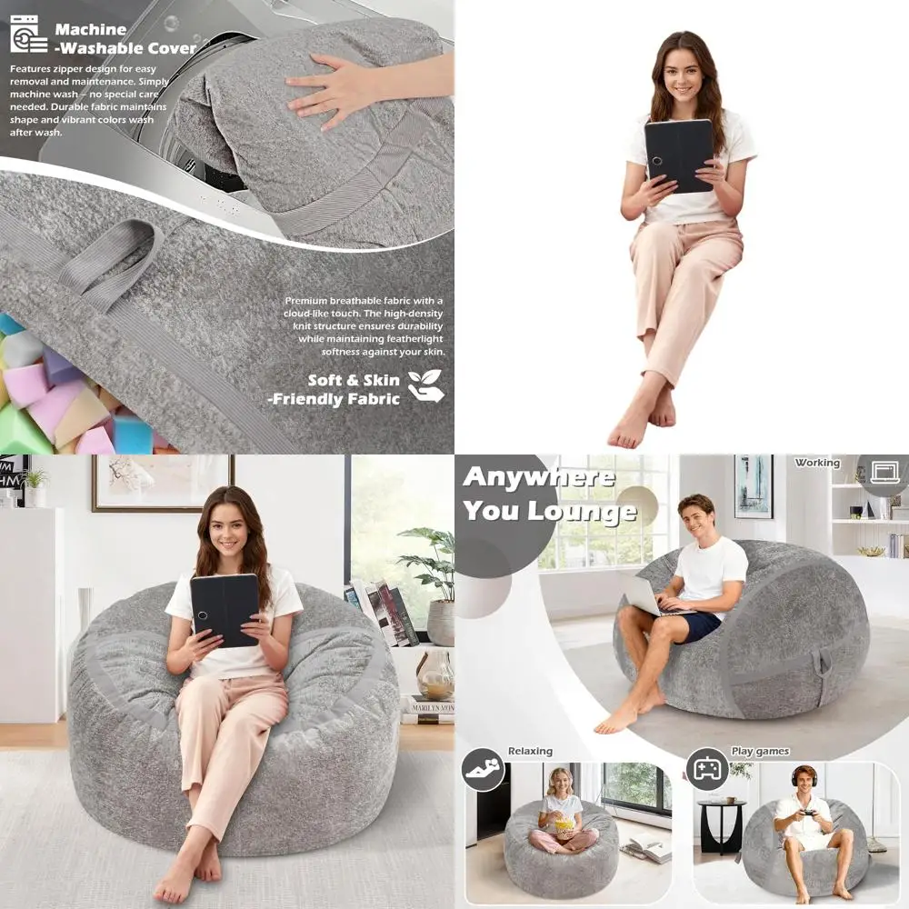 Большое кресло-мешок из вельвета с наполнителем из пены с эффектом памяти, портативное, со съемным чехлом, идеально подходит для комфорта в гостиной, светло-серое
Большое кресло-мешок из вельвета с наполнителем из пены с эффектом памяти, портативное, со съемным чехлом, идеально подходит для комфорта в гостиной, светло-серое