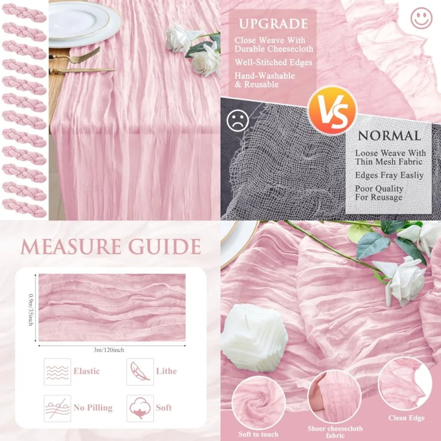 12PCS Table Runner Cheesecloth 10Feet Boho Gauze Cheese Cloth Rustic Sheer Table Runners for Wedding Bridal Baby Shower Party D
12PCS Table Runner Cheesecloth 10Feet Boho Gauze Cheese Cloth Rustic Sheer Table Runners for Wedding Bridal Baby Shower Party D