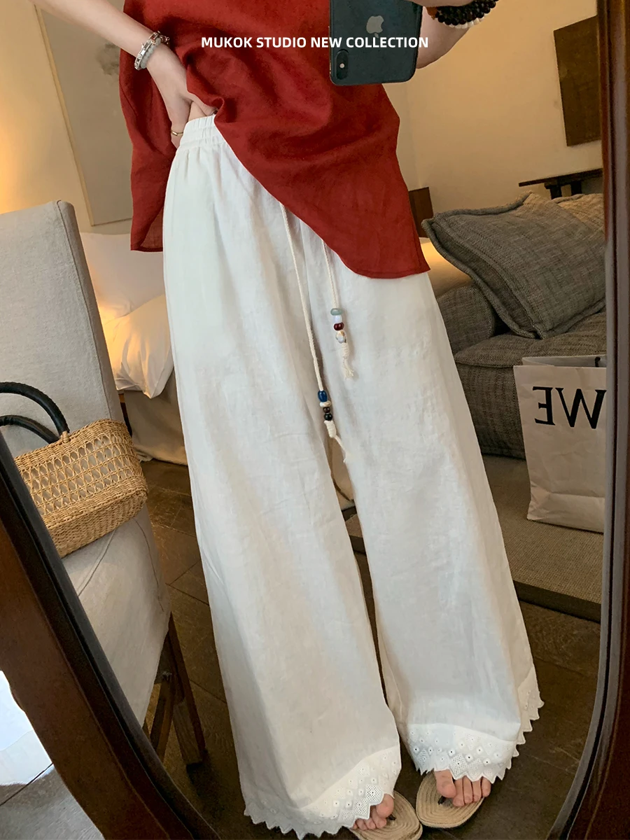 MUKOK Women's Cotton Linen Lace Hem Casual Pants High Waist Wide Leg Straight Cut Breathable Summer New Style Versatile Trousers
MUKOK Women's Cotton Linen Lace Hem Casual Pants High Waist Wide Leg Straight Cut Breathable Summer New Style Versatile Trousers
