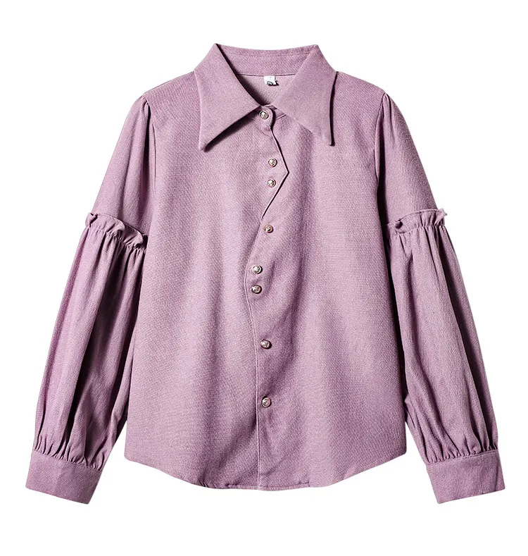 French Purple Irregular Long-sleeved Shirts Women's Spring Autumn Casual Loose Temperament Single Breasted Blouse Female Clothes
French Purple Irregular Long-sleeved Shirts Women's Spring Autumn Casual Loose Temperament Single Breasted Blouse Female Clothes