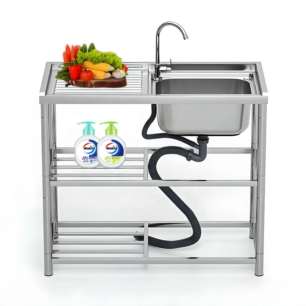 Portable Outdoor Garden Kitchen Sink Free Standing Cleaner's Under Storage Shelf Stainless Steel Wash Basin Sink with Work Table
Portable Outdoor Garden Kitchen Sink Free Standing Cleaner's Under Storage Shelf Stainless Steel Wash Basin Sink with Work Table