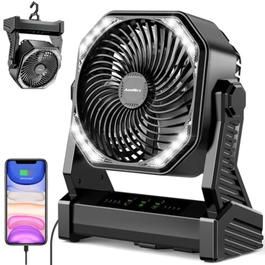 20000mAh Battery Powered Camping Fan, 58Hrs Rechargeable Portable Fan, 400LM Light, 360° Hook, Whisper Quiet Battery Operated F
20000mAh Battery Powered Camping Fan, 58Hrs Rechargeable Portable Fan, 400LM Light, 360° Hook, Whisper Quiet Battery Operated F