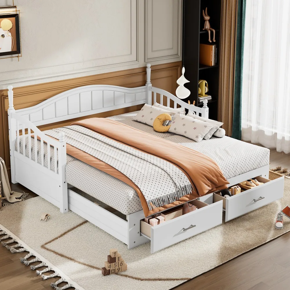 Wooden Twin Size Daybed with Twin Size Trundle, Extendable Daybed with Two Storage Drawers Space-saving Superior Quality
Wooden Twin Size Daybed with Twin Size Trundle, Extendable Daybed with Two Storage Drawers Space-saving Superior Quality