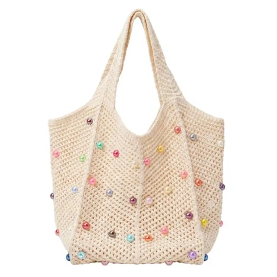 Boho Crochet Beach Tote Bag Colorful Beaded Hippie Knit Shoulder Bag Aesthetic Handbag for Women
Boho Crochet Beach Tote Bag Colorful Beaded Hippie Knit Shoulder Bag Aesthetic Handbag for Women