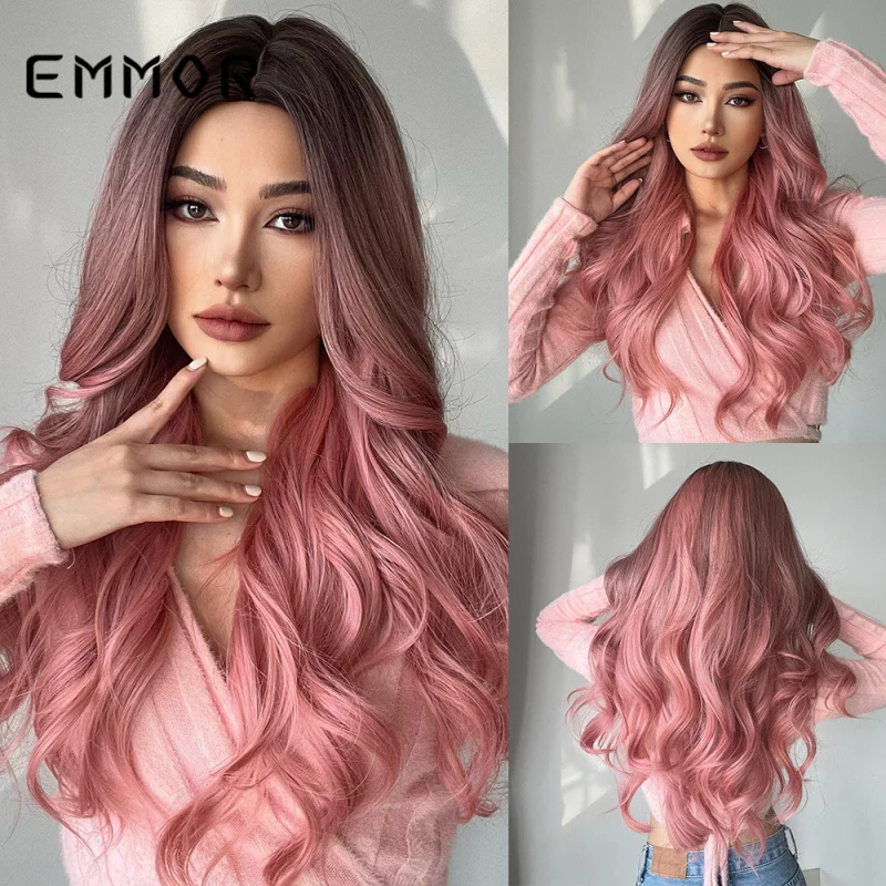 Internet celebrity gradient pink middle-parted long curly hair stylish synthetic fiber wig for women
Internet celebrity gradient pink middle-parted long curly hair stylish synthetic fiber wig for women