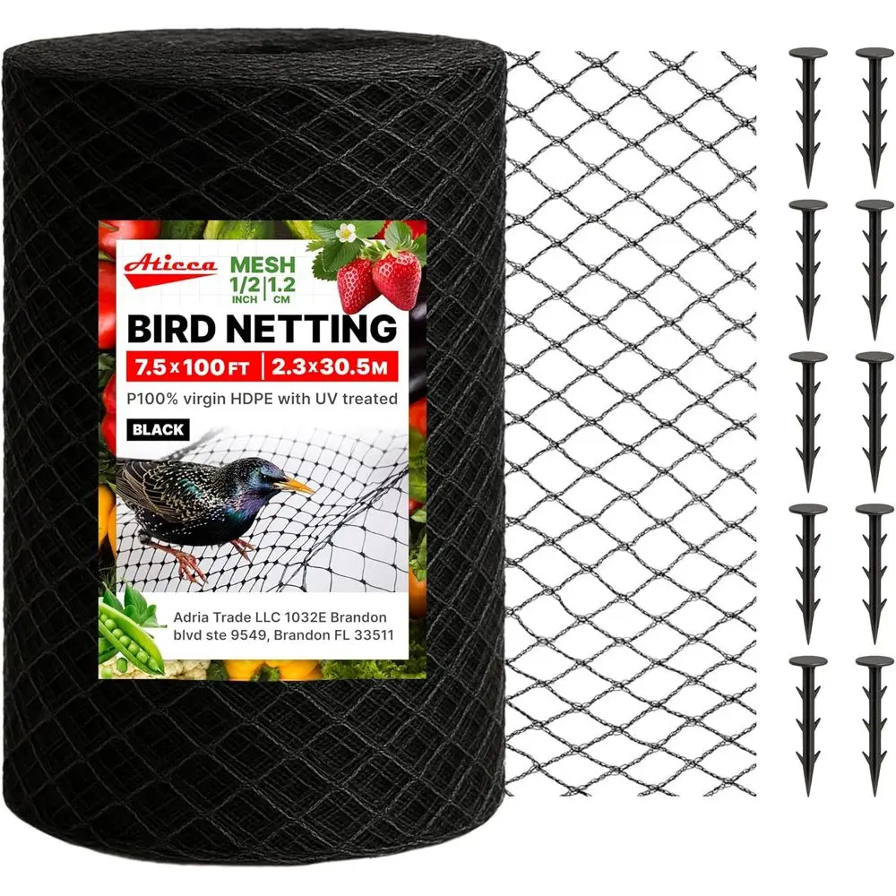 Heavy Duty Bird Netting or Garden Protection & ruit Trees, 7.5x100 t with 10 Stakes – Black Anti-Bird Net or Poultry, Deer, & Sq
Heavy Duty Bird Netting or Garden Protection & ruit Trees, 7.5x100 t with 10 Stakes – Black Anti-Bird Net or Poultry, Deer, & Sq