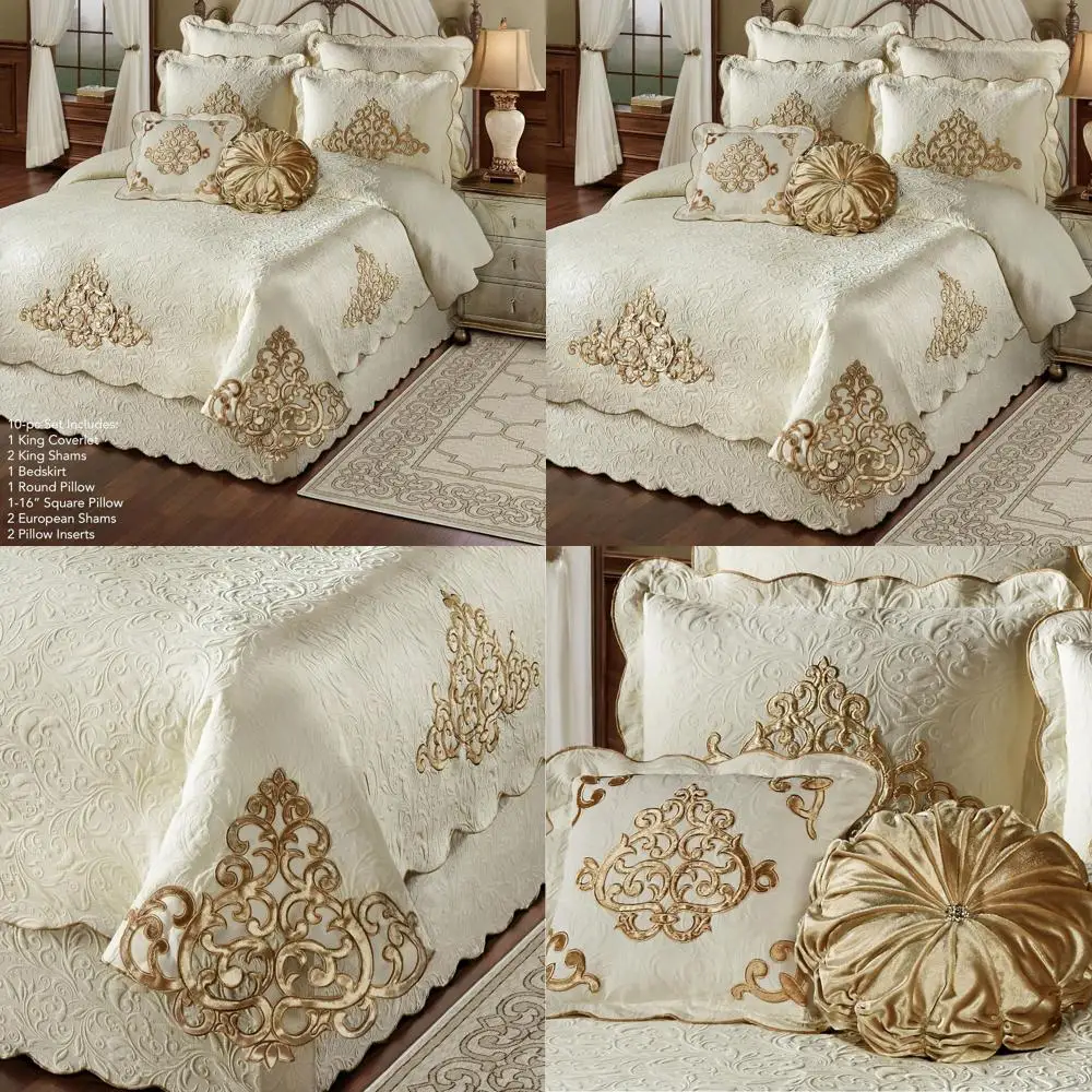 Elegant Gold Velvet Scroll Bedding Set with 10-Piece Ivory Textured Scroll King Size Ensemble
Elegant Gold Velvet Scroll Bedding Set with 10-Piece Ivory Textured Scroll King Size Ensemble