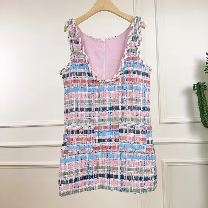 New Small Fragrance Pink Plaid Sleeveless V-neck Sleeveless Dress Women High Quality Sweet Fashion French Tweed Short Dress
New Small Fragrance Pink Plaid Sleeveless V-neck Sleeveless Dress Women High Quality Sweet Fashion French Tweed Short Dress