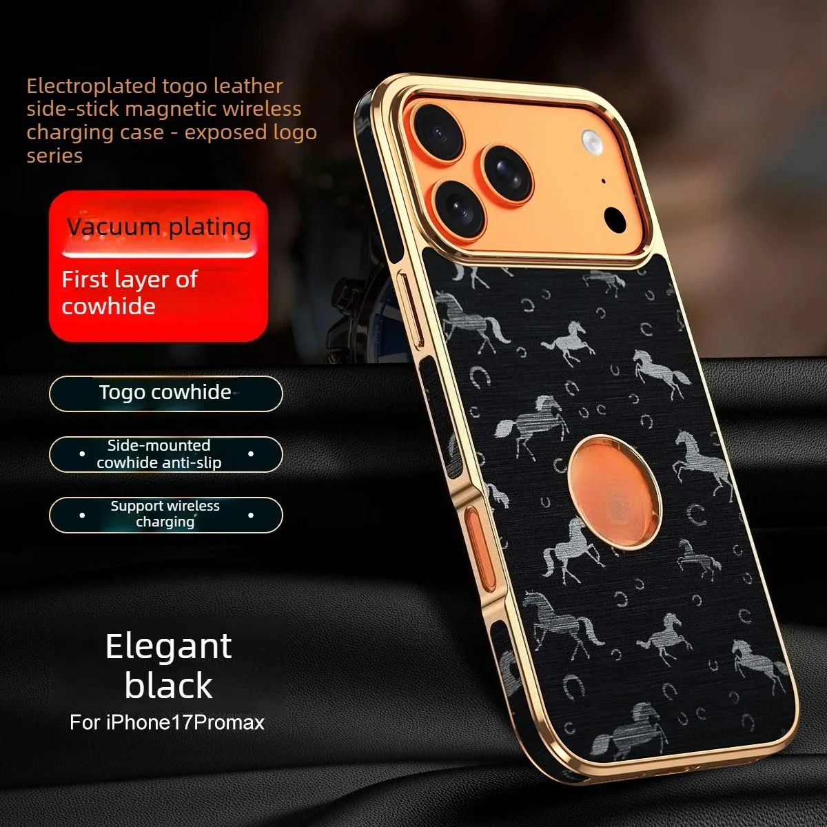Horse Pattern Cowhide Leather Electroplated for iPhone 17 Pro Max 15 14 16Pro Magnetic Wireless Charging Phone Case
Horse Pattern Cowhide Leather Electroplated for iPhone 17 Pro Max 15 14 16Pro Magnetic Wireless Charging Phone Case