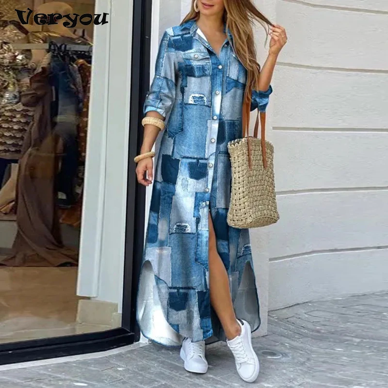 New Elegant Shirt Dress Women Turn Down Collar Long Sleeve Button Long Dresses For Women Vintage Print Maxi Dresses Sundress
New Elegant Shirt Dress Women Turn Down Collar Long Sleeve Button Long Dresses For Women Vintage Print Maxi Dresses Sundress