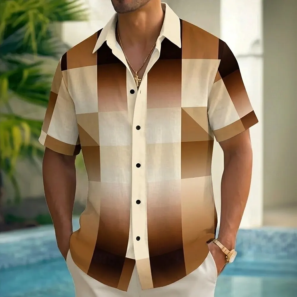 Men's Color Block Patchwork Gradient 3D Print Shirt, Short Sleeve Button Up Turndown Collar, Streetwear Casual Wear for Summer
Men's Color Block Patchwork Gradient 3D Print Shirt, Short Sleeve Button Up Turndown Collar, Streetwear Casual Wear for Summer