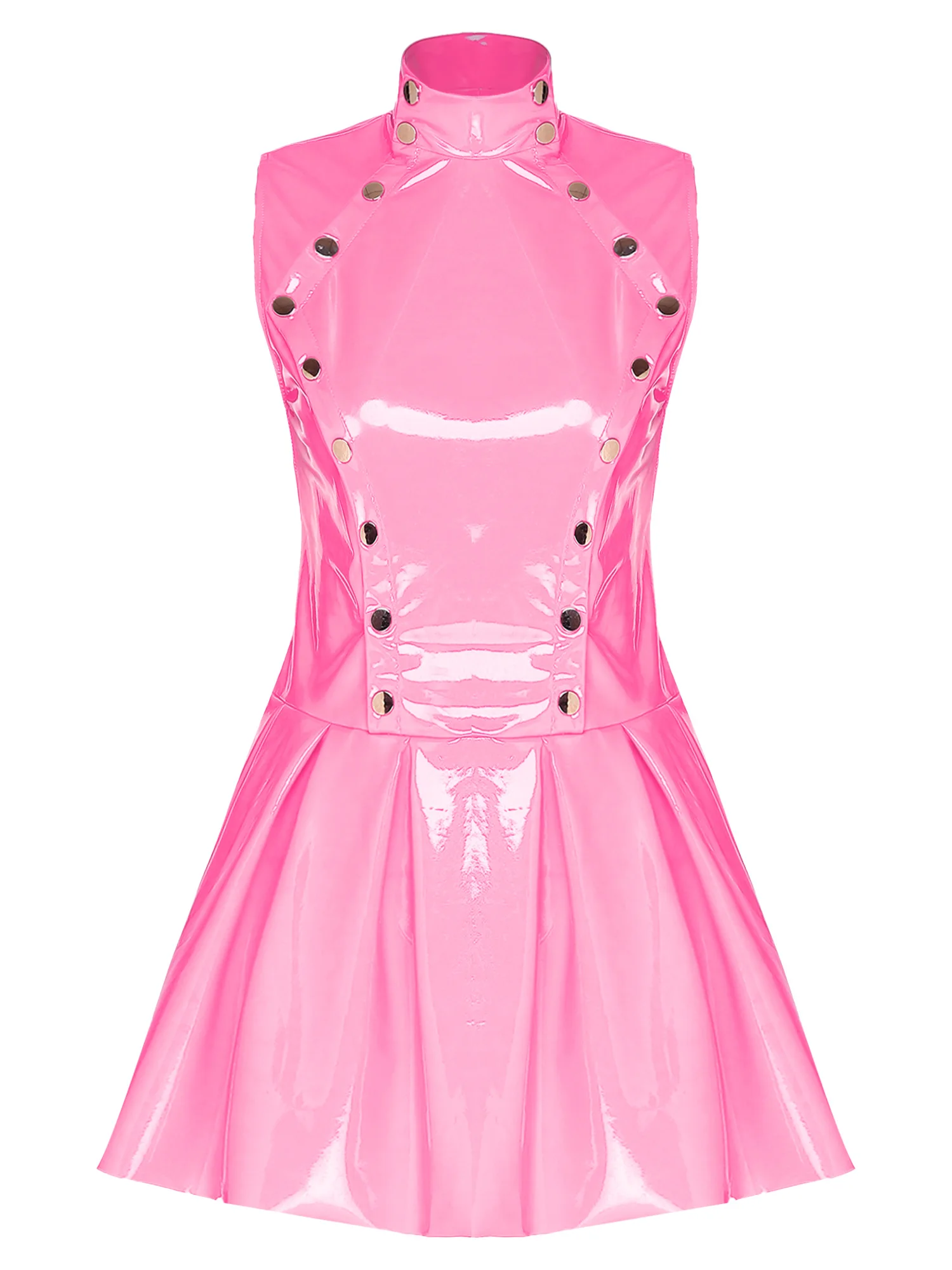 Women Sexy Glossy PU Sleeveless Dress Open Front Button Overlay Pleated Hem Shiny for Nightclub Rave Party Clubwear
Women Sexy Glossy PU Sleeveless Dress Open Front Button Overlay Pleated Hem Shiny for Nightclub Rave Party Clubwear