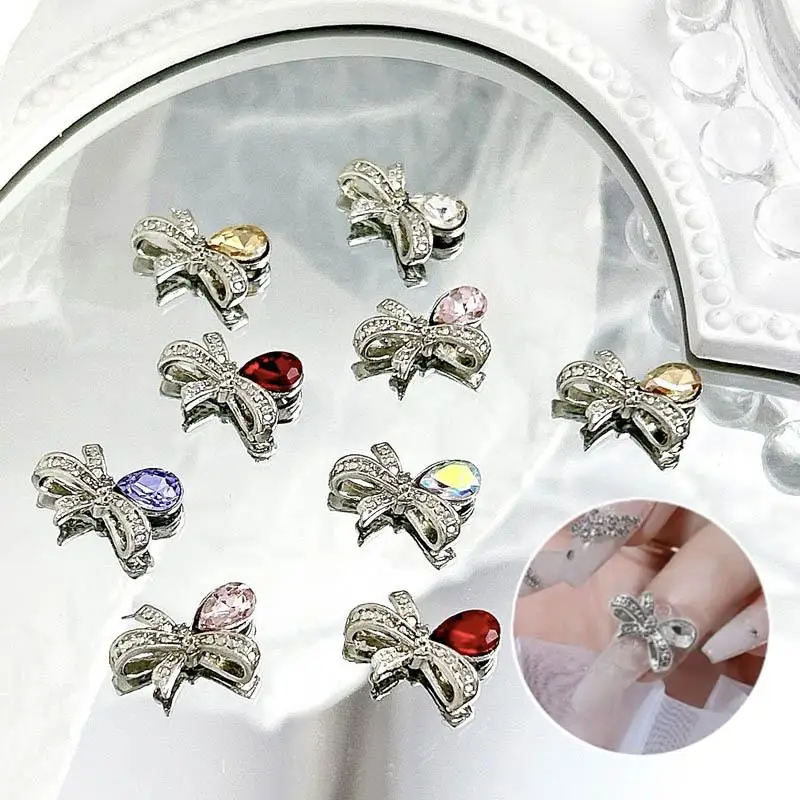 10PCS 3D Metal Alloy Silver Bow Nail Art Charms Colorful Glass Water Drop Diamond Inlaid Nail Decorations DIY Manicure Supplies
10PCS 3D Metal Alloy Silver Bow Nail Art Charms Colorful Glass Water Drop Diamond Inlaid Nail Decorations DIY Manicure Supplies