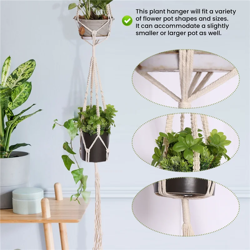A43T Macrame Double Plant Hanger Indoor Outdoor 2 Tier Hanging Planter Cotton Rope 4 Legs 67 Inch
A43T Macrame Double Plant Hanger Indoor Outdoor 2 Tier Hanging Planter Cotton Rope 4 Legs 67 Inch