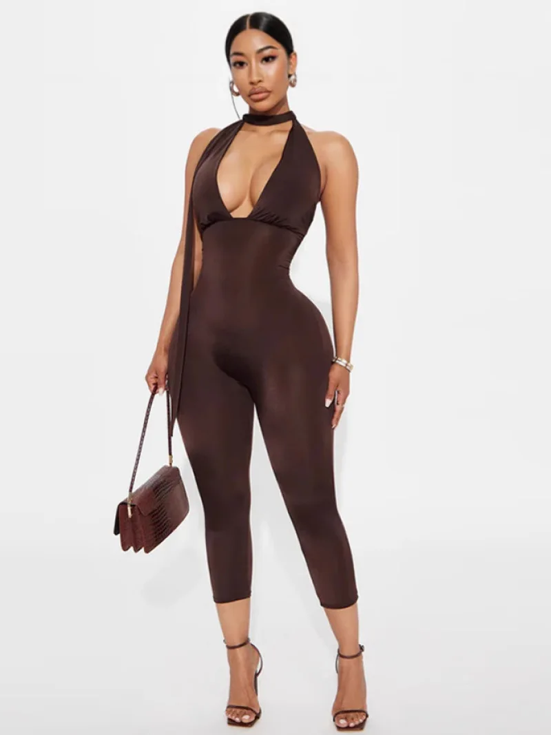 Женские комбинезоны с открытой спиной и вырезом на шее, однотонные минималистичные комбинезоны без рукавов, модные повседневные цельные наряды
Женские комбинезоны с открытой спиной и вырезом на шее, однотонные минималистичные комбинезоны без рукавов, модные повседневные цельные наряды