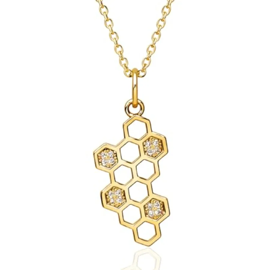 Honeycomb Charm Necklace for Women, 18k Gold Plated Handmade Dainty Necklace with Cubic Zirconia CZ Accents, Golden Geometric H
Honeycomb Charm Necklace for Women, 18k Gold Plated Handmade Dainty Necklace with Cubic Zirconia CZ Accents, Golden Geometric H