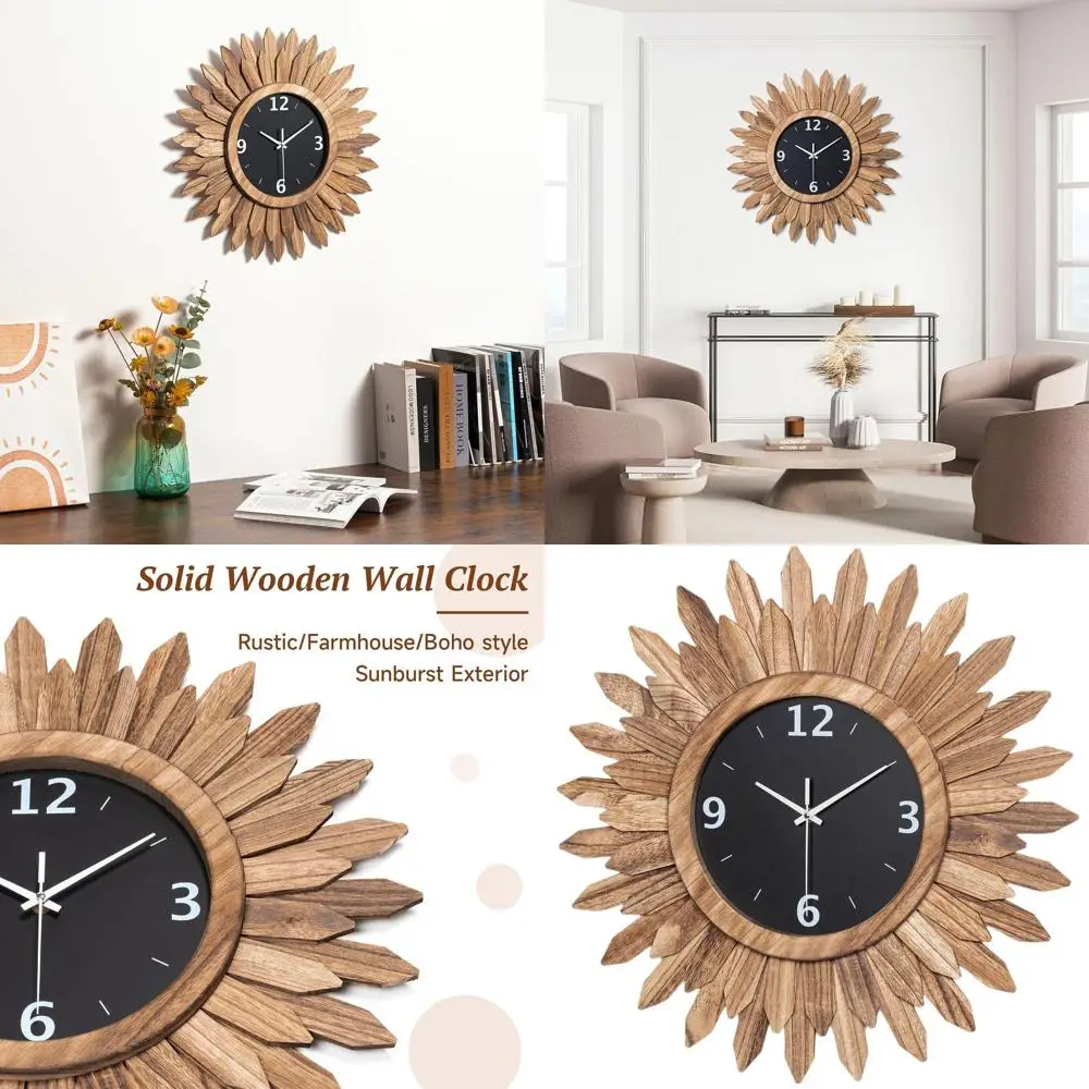 Battery-Powered 21 Rustic Wood Sunburst Silent Wall Clock, Boho Farmhouse Style for Home Decor
Battery-Powered 21 Rustic Wood Sunburst Silent Wall Clock, Boho Farmhouse Style for Home Decor
