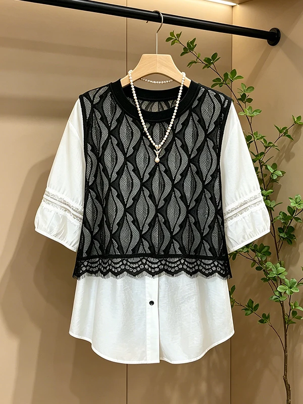 Summer New Style Beautiful Casual Loose Women's Shirt Fake Two-Piece Breathable Comfortable Korean Version Fashionable Top
Summer New Style Beautiful Casual Loose Women's Shirt Fake Two-Piece Breathable Comfortable Korean Version Fashionable Top
