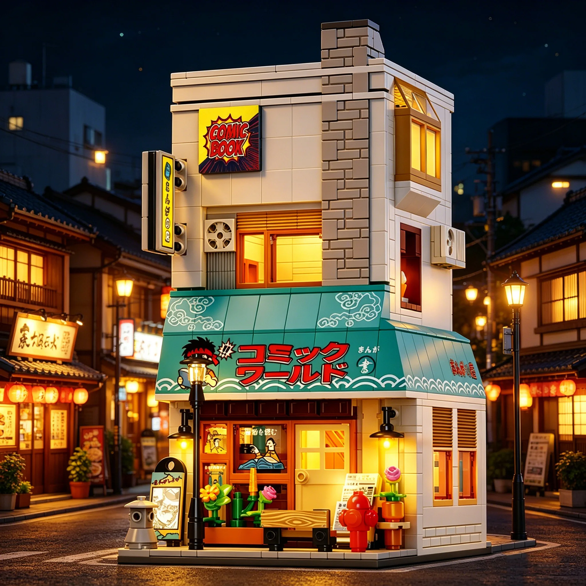 1272PCS Bookstore Building Blocks Japanese Street Scene Architectural Model With Light Desktop Ornament DIY Toy Holiday Gifts
1272PCS Bookstore Building Blocks Japanese Street Scene Architectural Model With Light Desktop Ornament DIY Toy Holiday Gifts