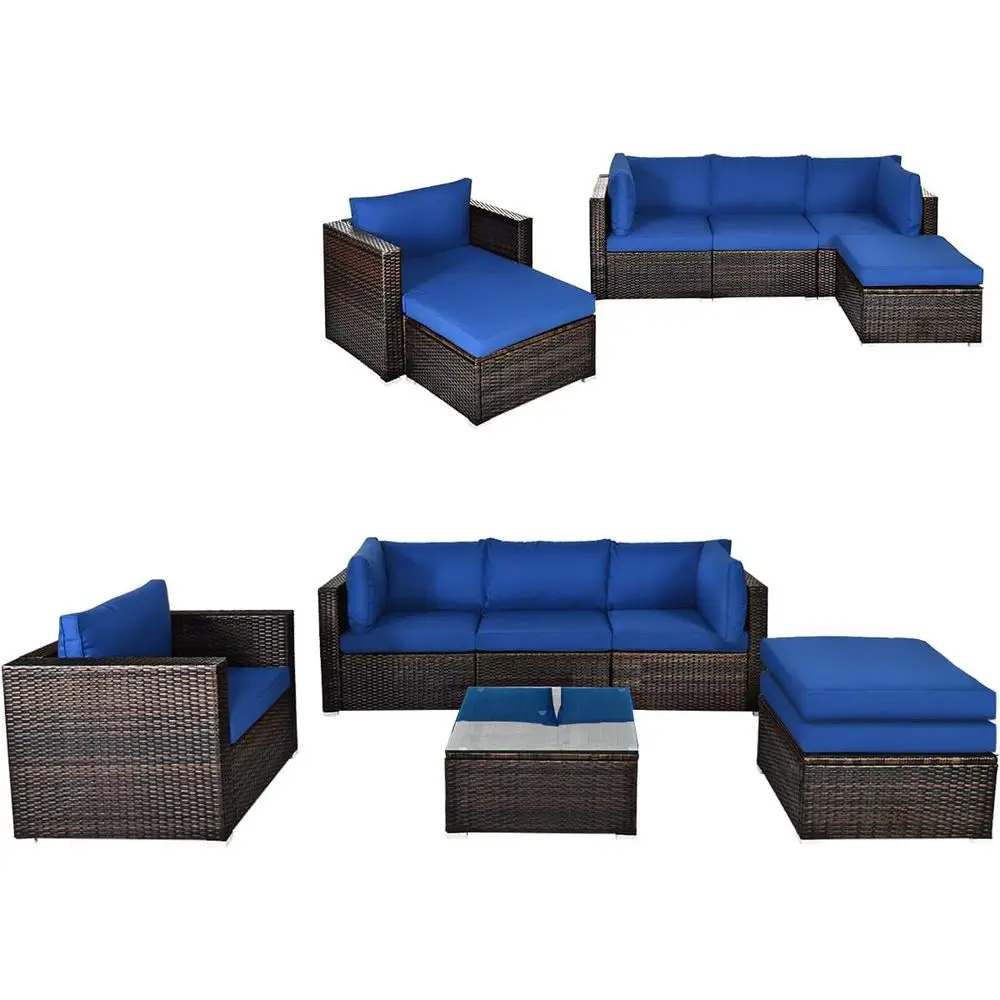 All-Weather Navy Outdoor Wicker Sectional Sofa Set with Cushions for Patio, Garden, and Poolside
All-Weather Navy Outdoor Wicker Sectional Sofa Set with Cushions for Patio, Garden, and Poolside