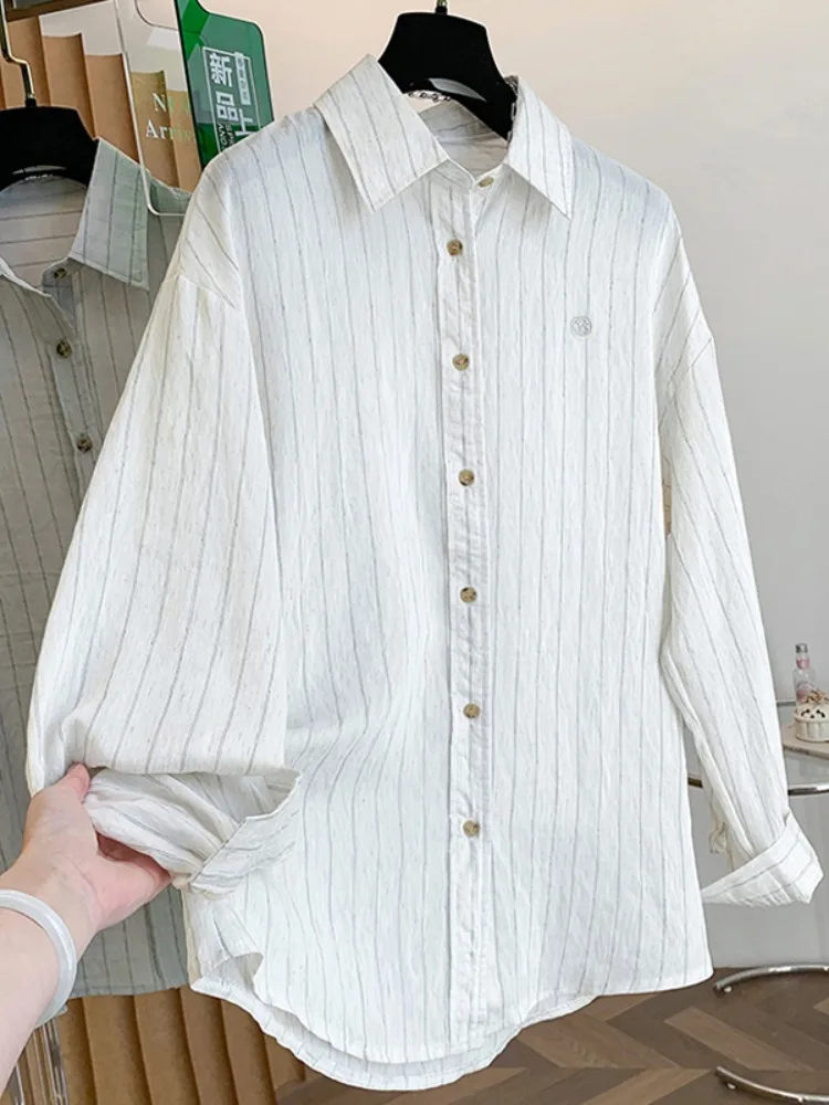 Sun-Protective Stripe Linen Shirt Women's Outerwear Loose Lightweight Long Sleeve Top Air Conditioning Outerwear Cardigan
Sun-Protective Stripe Linen Shirt Women's Outerwear Loose Lightweight Long Sleeve Top Air Conditioning Outerwear Cardigan
