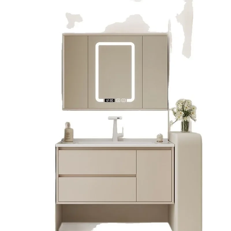 Household toilet cream wind simple wind water mirror bathroom cabinet ceramic integrated basin 
Household toilet cream wind simple wind water mirror bathroom cabinet ceramic integrated basin