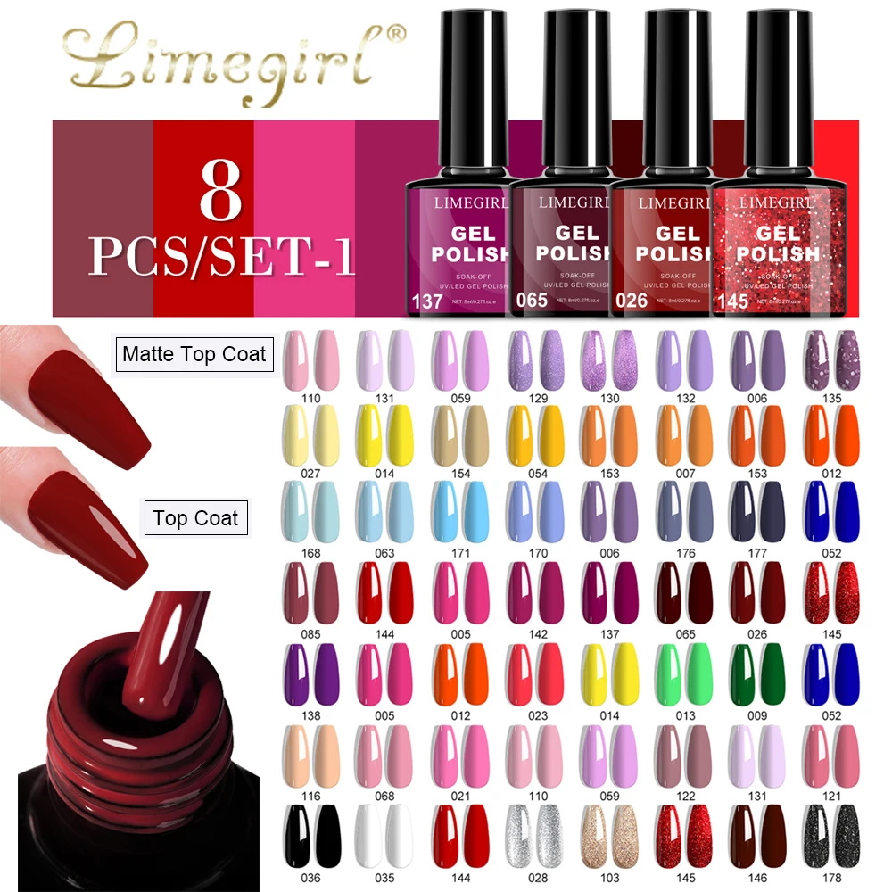 LIMEGIRL UV Gel Nail Polish Set 8ML Glitter Soft Gel Polish 8 PCS Same Color Manicure Art Gel Varnish for Nails Salon Art Design
LIMEGIRL UV Gel Nail Polish Set 8ML Glitter Soft Gel Polish 8 PCS Same Color Manicure Art Gel Varnish for Nails Salon Art Design