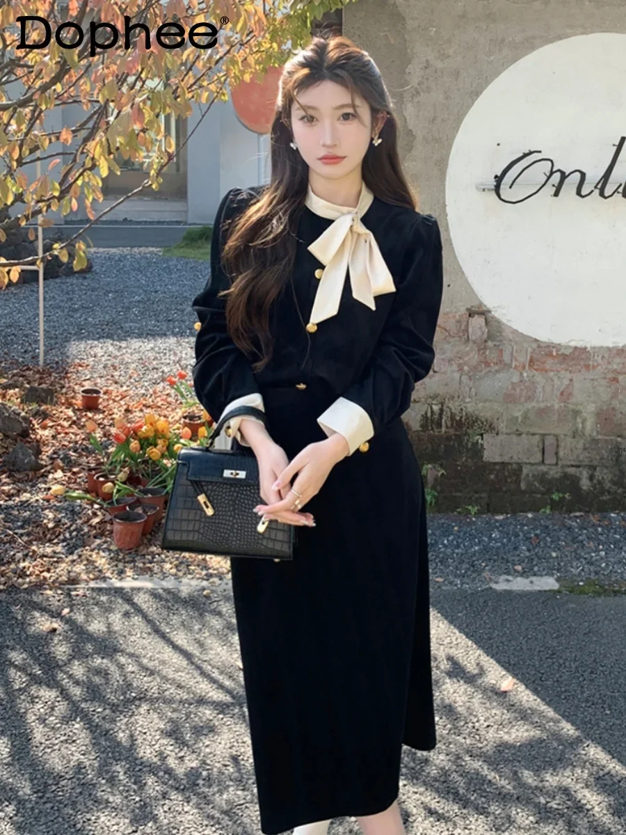 French Skirt Sets Autumn and Winter High-end Temperament Socialite Bow Black Top and Skirt Two-piece Sets Women Outfits
French Skirt Sets Autumn and Winter High-end Temperament Socialite Bow Black Top and Skirt Two-piece Sets Women Outfits