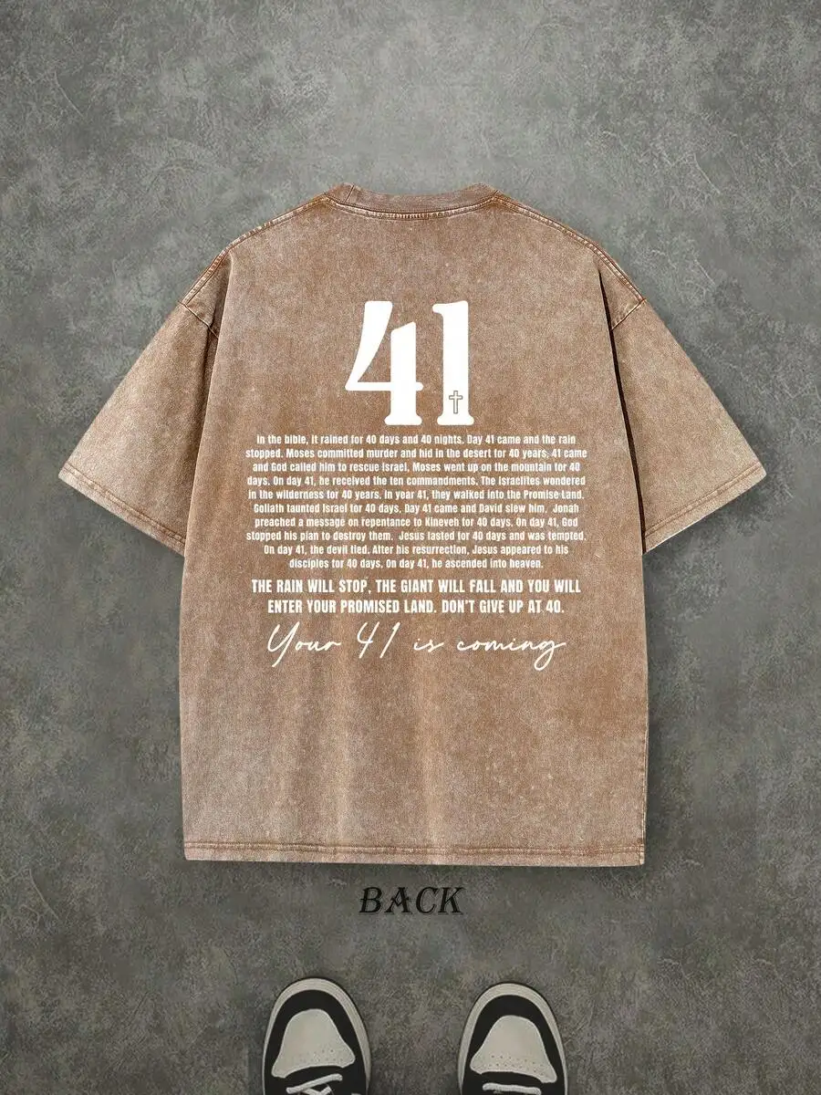 Retro Washed Cotton T-Shirt With Biblical 41 Print Mens Casual Streetwear
Retro Washed Cotton T-Shirt With Biblical 41 Print Mens Casual Streetwear