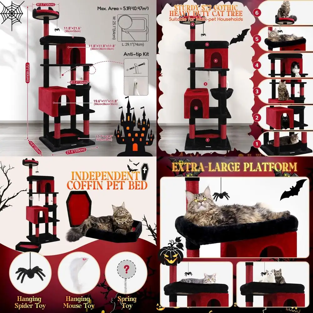 Sturdy 72 Gothic Cat Tower with Coffin Bed, Ideal for Large Cats Over 20 lbs, Medieval Castle Design, 6 Scratching Posts & Hammo
Sturdy 72 Gothic Cat Tower with Coffin Bed, Ideal for Large Cats Over 20 lbs, Medieval Castle Design, 6 Scratching Posts & Hammo