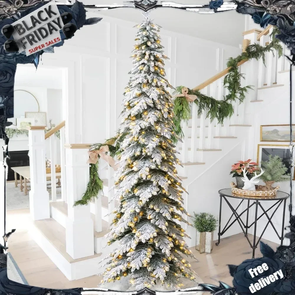 Pre-Lit Flocked Pencil Spruce Artificial Christmas Tree with 700 Warm White Lights and Sturdy Metal Stand for Home
Pre-Lit Flocked Pencil Spruce Artificial Christmas Tree with 700 Warm White Lights and Sturdy Metal Stand for Home