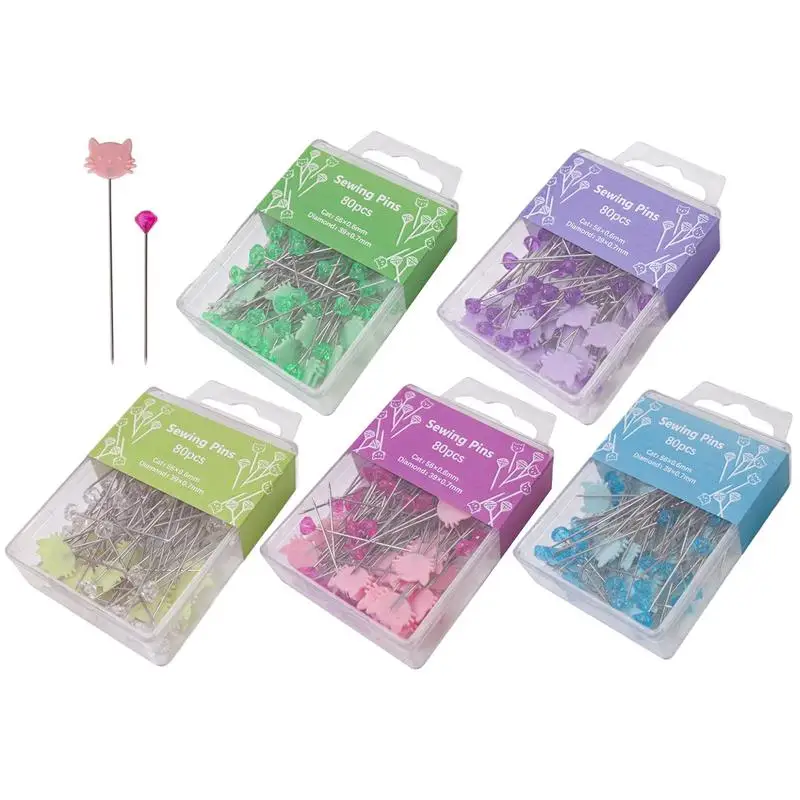 80Pcs Cat And Diamond Head Colorful Flat Head Straight Pins Sewing Pins For Dressmaking DIY Sewing Tools Positioning supplies
80Pcs Cat And Diamond Head Colorful Flat Head Straight Pins Sewing Pins For Dressmaking DIY Sewing Tools Positioning supplies
