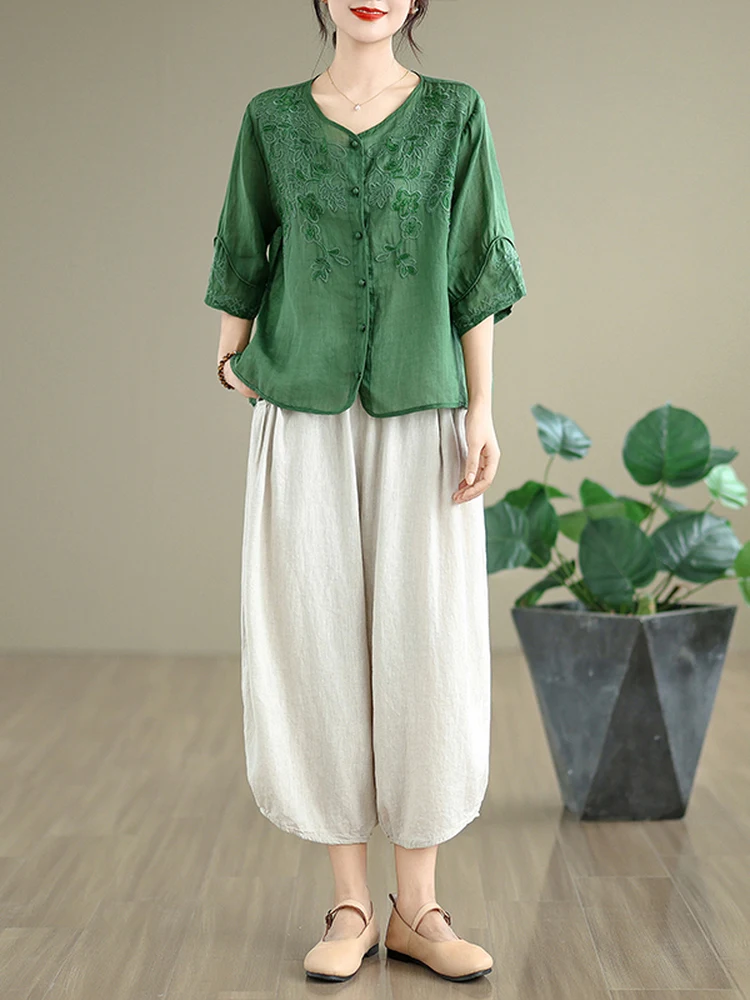 High-End Artistic Embroidered Cotton Linen Casual Shirt And Pants Two-Piece Set Women Summer Loose plus Size Shirt Linen Suit
High-End Artistic Embroidered Cotton Linen Casual Shirt And Pants Two-Piece Set Women Summer Loose plus Size Shirt Linen Suit