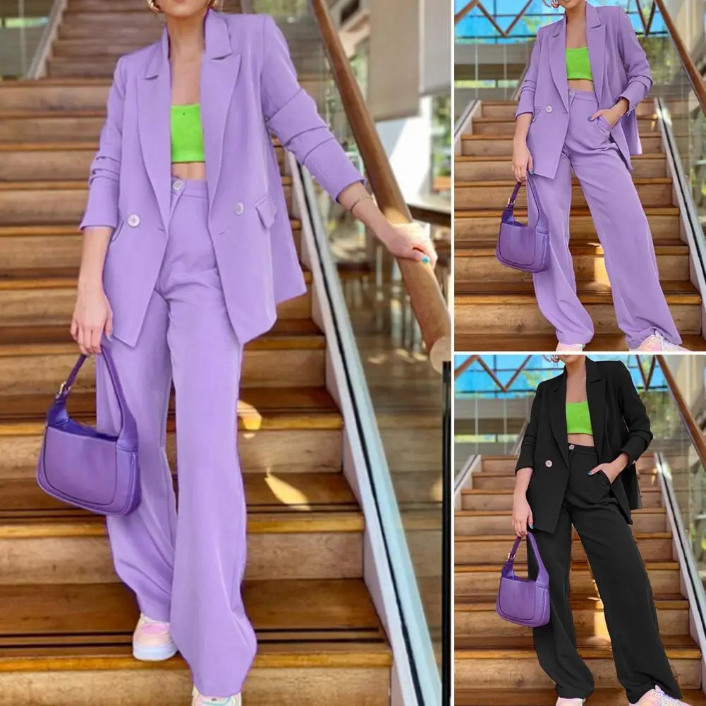 2 Pcs/Set Women Blazer Pants Set Solid Color Turn-down Collar Cardigan Zipper Double Buttons Wide Leg Full Length Lady Suit Set
2 Pcs/Set Women Blazer Pants Set Solid Color Turn-down Collar Cardigan Zipper Double Buttons Wide Leg Full Length Lady Suit Set