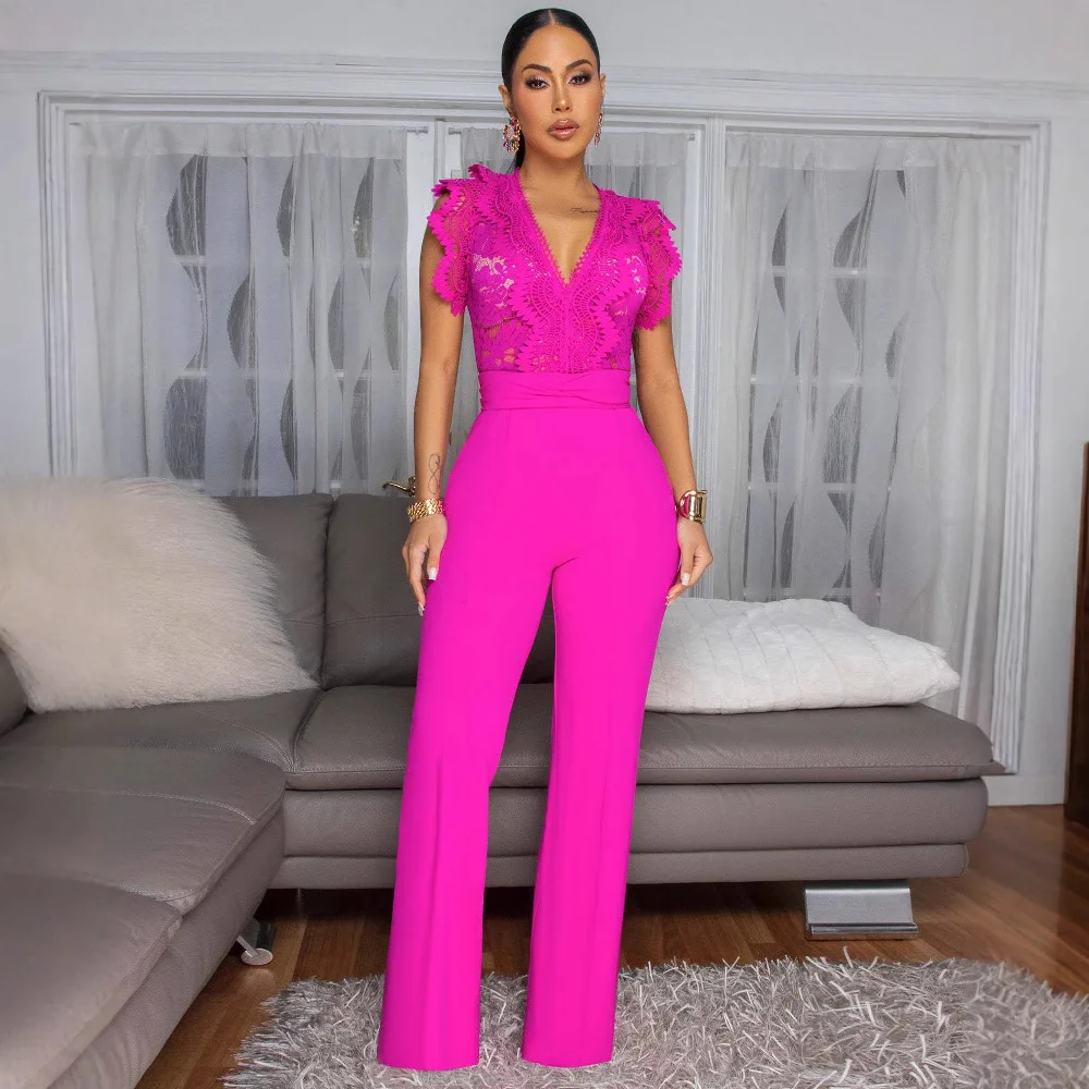 Women's Jumpsuit Elegant Lace V Neck Short Sleeve High Waisted Wide Leg Rompers Sports Fitness Party Banquet Jumpsuites Sexy Y2K
Women's Jumpsuit Elegant Lace V Neck Short Sleeve High Waisted Wide Leg Rompers Sports Fitness Party Banquet Jumpsuites Sexy Y2K