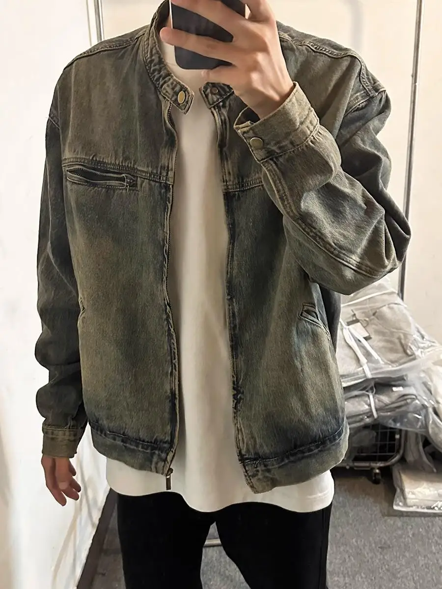 Waed American Sle Men's Denim Jaet Loose Fit Hip Hop Streetwear Vintage Yellow Mud Color Zipper Casual Outerwear
Waed American Sle Men's Denim Jaet Loose Fit Hip Hop Streetwear Vintage Yellow Mud Color Zipper Casual Outerwear