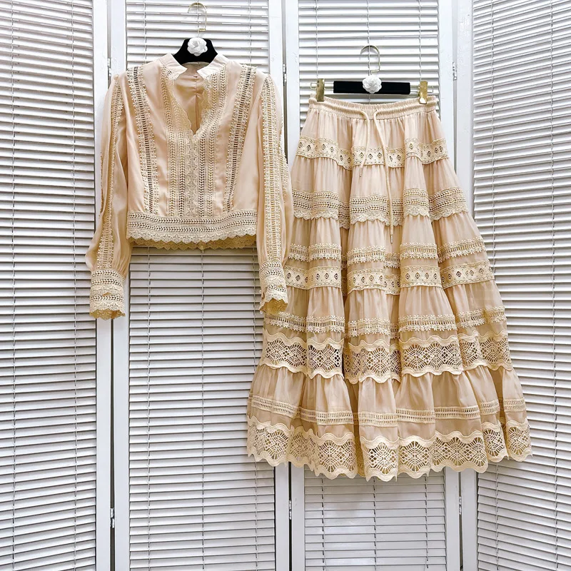 Ele Embroidered Lace irt Lantern Sve Hollow out f Skirt Set Women's Faion High-End Feel Cotton Spring Summer
Ele Embroidered Lace irt Lantern Sve Hollow out f Skirt Set Women's Faion High-End Feel Cotton Spring Summer