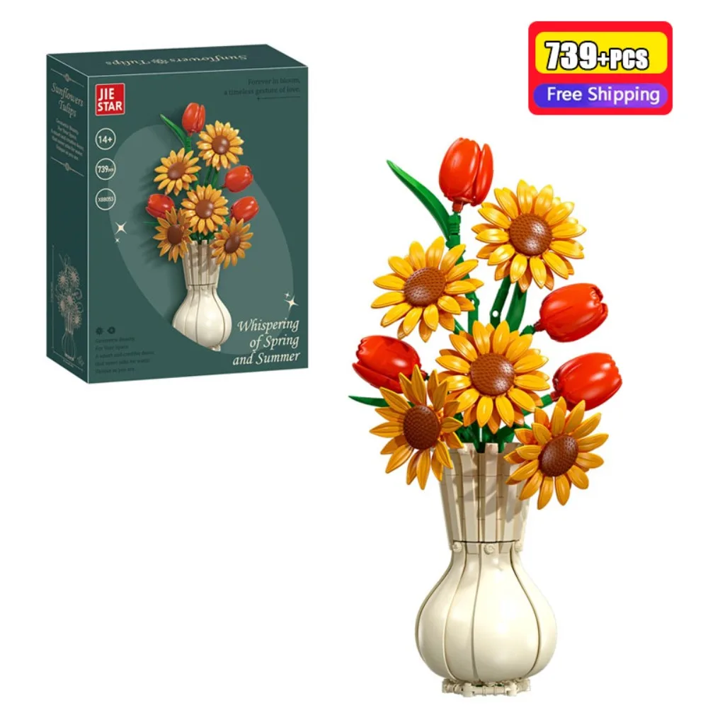 739 Pcs Building Blocks Sunflower Tulip Flower Bouquet Vase Toy Botanical Plant Desktop Ornament Home Decoration
739 Pcs Building Blocks Sunflower Tulip Flower Bouquet Vase Toy Botanical Plant Desktop Ornament Home Decoration