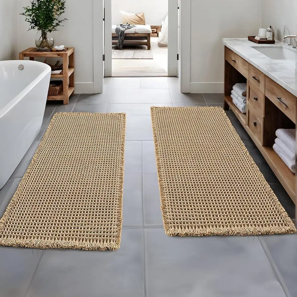 Set of 2 Waffle Bathroom Rugs Non Slip Washable Ultra Absorbent Runner Mats Comfortable Soft Bath Floor Mats
Set of 2 Waffle Bathroom Rugs Non Slip Washable Ultra Absorbent Runner Mats Comfortable Soft Bath Floor Mats