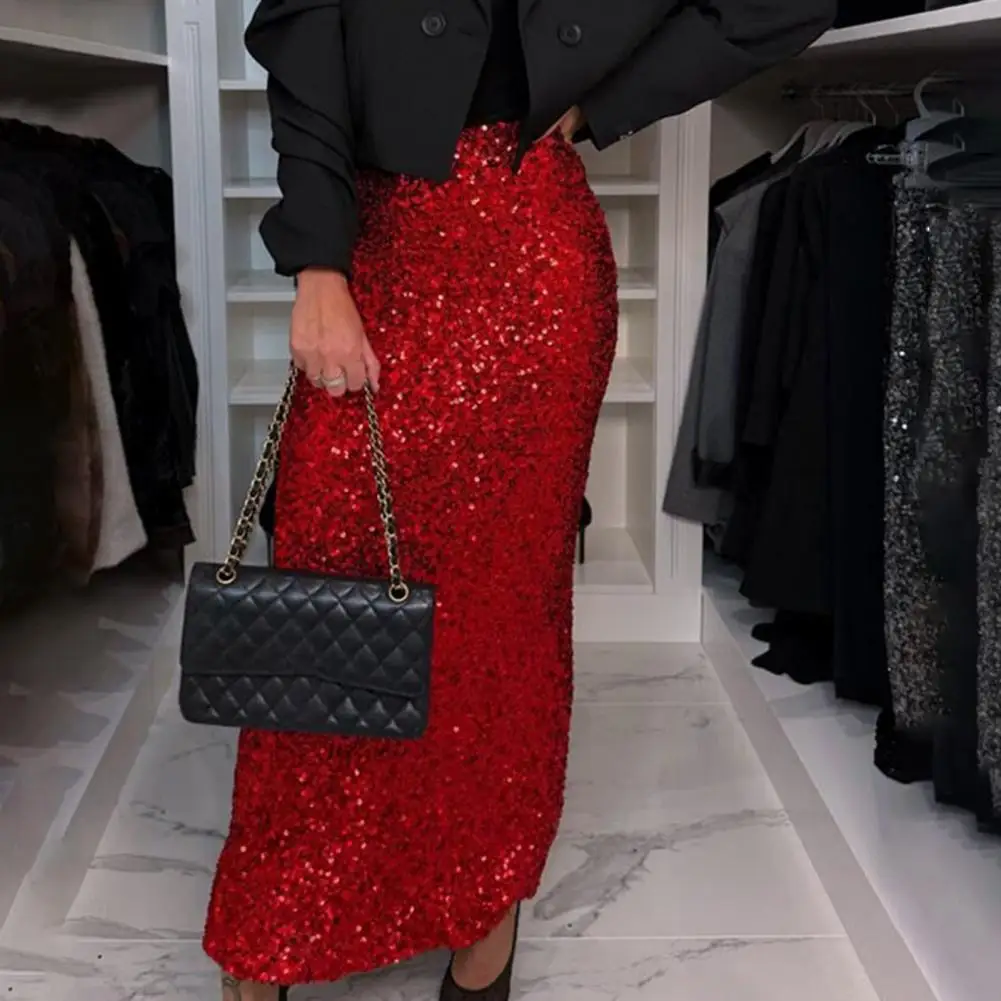 Breathable Skirt Elegant High Waist Maxi Skirt with Shiny Sequin Detailing for Home Street Commuting Solid for Leg-lengthening
Breathable Skirt Elegant High Waist Maxi Skirt with Shiny Sequin Detailing for Home Street Commuting Solid for Leg-lengthening