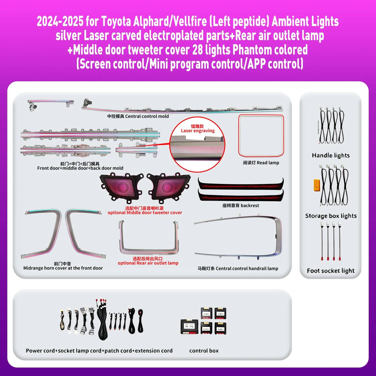 For Toyota Alphard/Vellfire 2024-2025 APP Control Ambient Light Dashboard Decorative LED Atmosphere Lamp illuminated Strips
For Toyota Alphard/Vellfire 2024-2025 APP Control Ambient Light Dashboard Decorative LED Atmosphere Lamp illuminated Strips