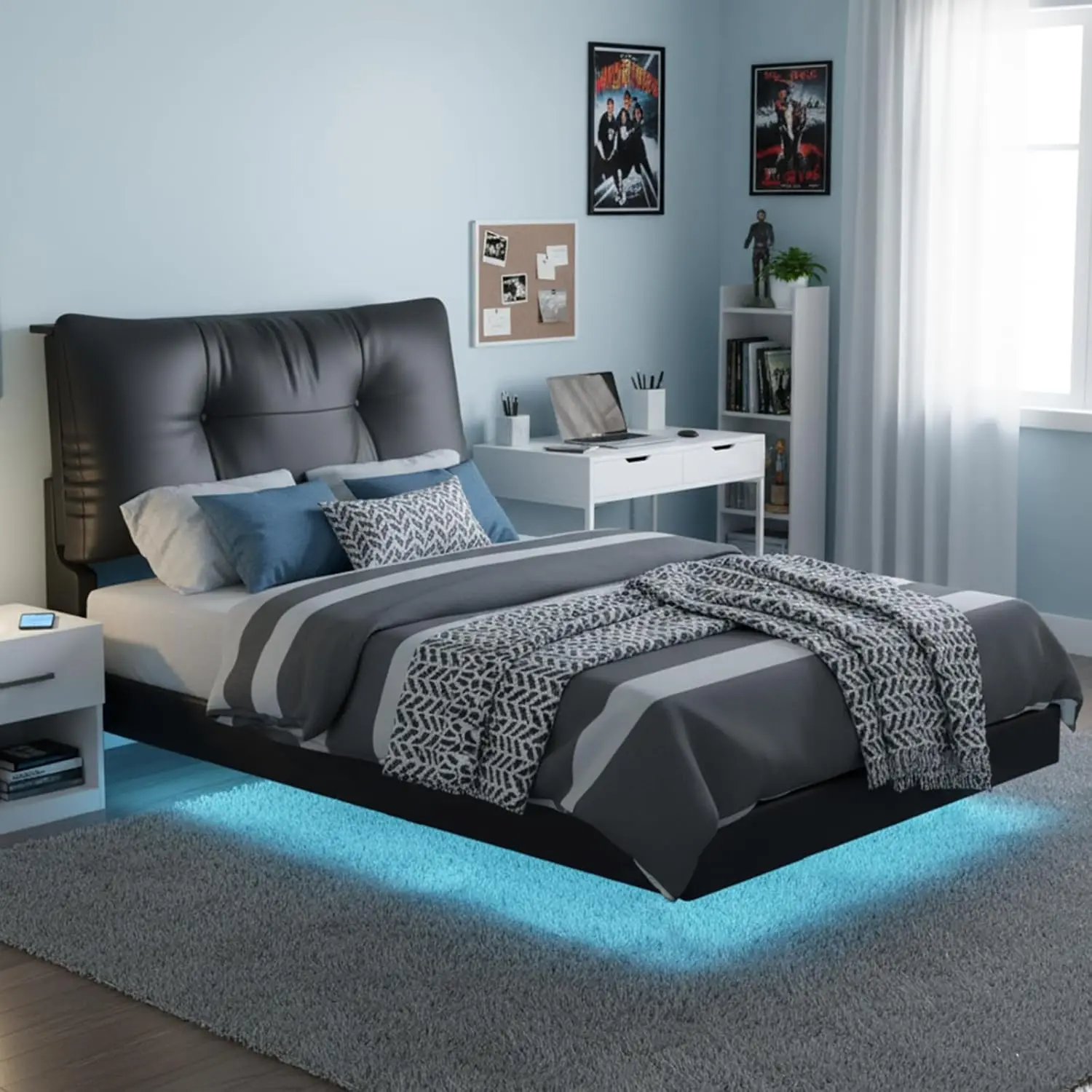 Twin Upholstered Platform Bed Frame with Headboard Storage LED Backrest No Box Spring, Black, Customized
Twin Upholstered Platform Bed Frame with Headboard Storage LED Backrest No Box Spring, Black, Customized