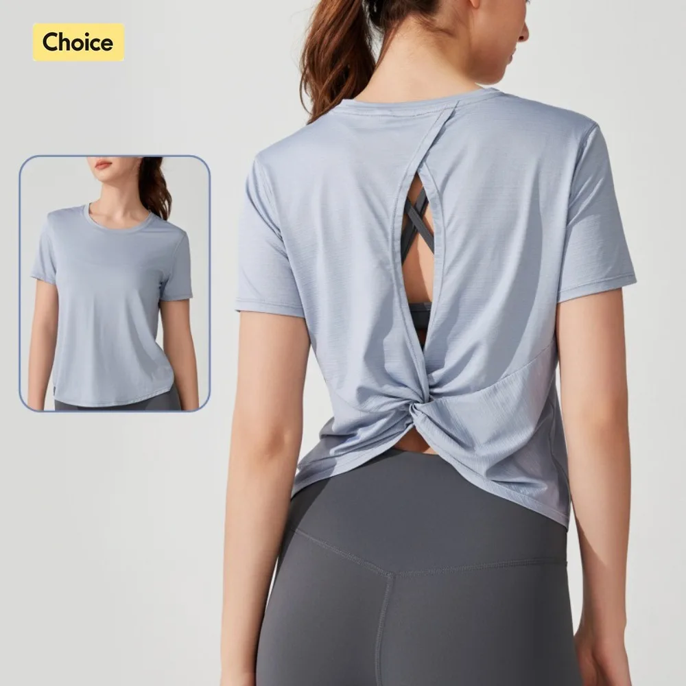 Women's Short Sleeve Yoga Top with Knot Back - Breathable Casual Athletic Wear for Gym, Fitness, Summer Workouts
Women's Short Sleeve Yoga Top with Knot Back - Breathable Casual Athletic Wear for Gym, Fitness, Summer Workouts