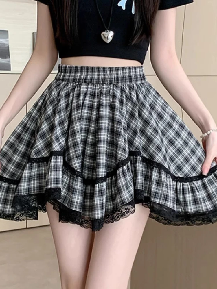 Vintage Plaid Skirts Irregular Ruffled Patchwork Overskirt Women Lace Stretch High Waist Sweet Mini Skirt Female Casual Culottes
Vintage Plaid Skirts Irregular Ruffled Patchwork Overskirt Women Lace Stretch High Waist Sweet Mini Skirt Female Casual Culottes