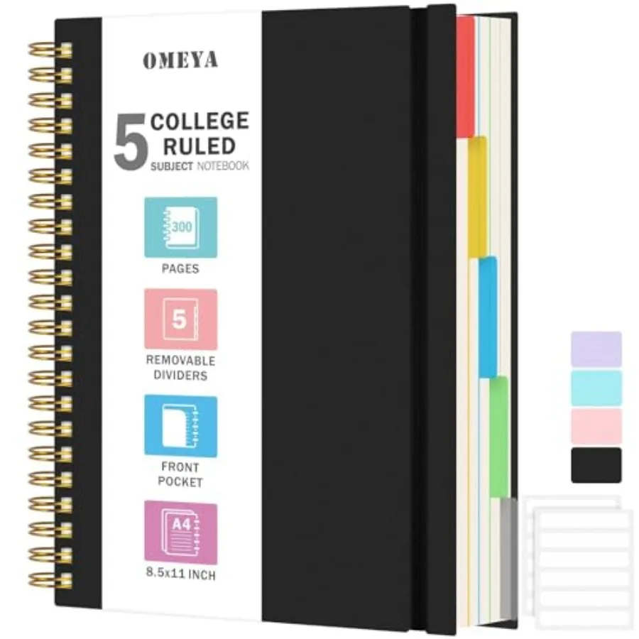 Spiral Notebook 8.5" x 11", 5 Subject Notebooks College Ruled with Removable Dividers, 300 Pages 100GSM Thick Spiral Writing Jo
Spiral Notebook 8.5" x 11", 5 Subject Notebooks College Ruled with Removable Dividers, 300 Pages 100GSM Thick Spiral Writing Jo