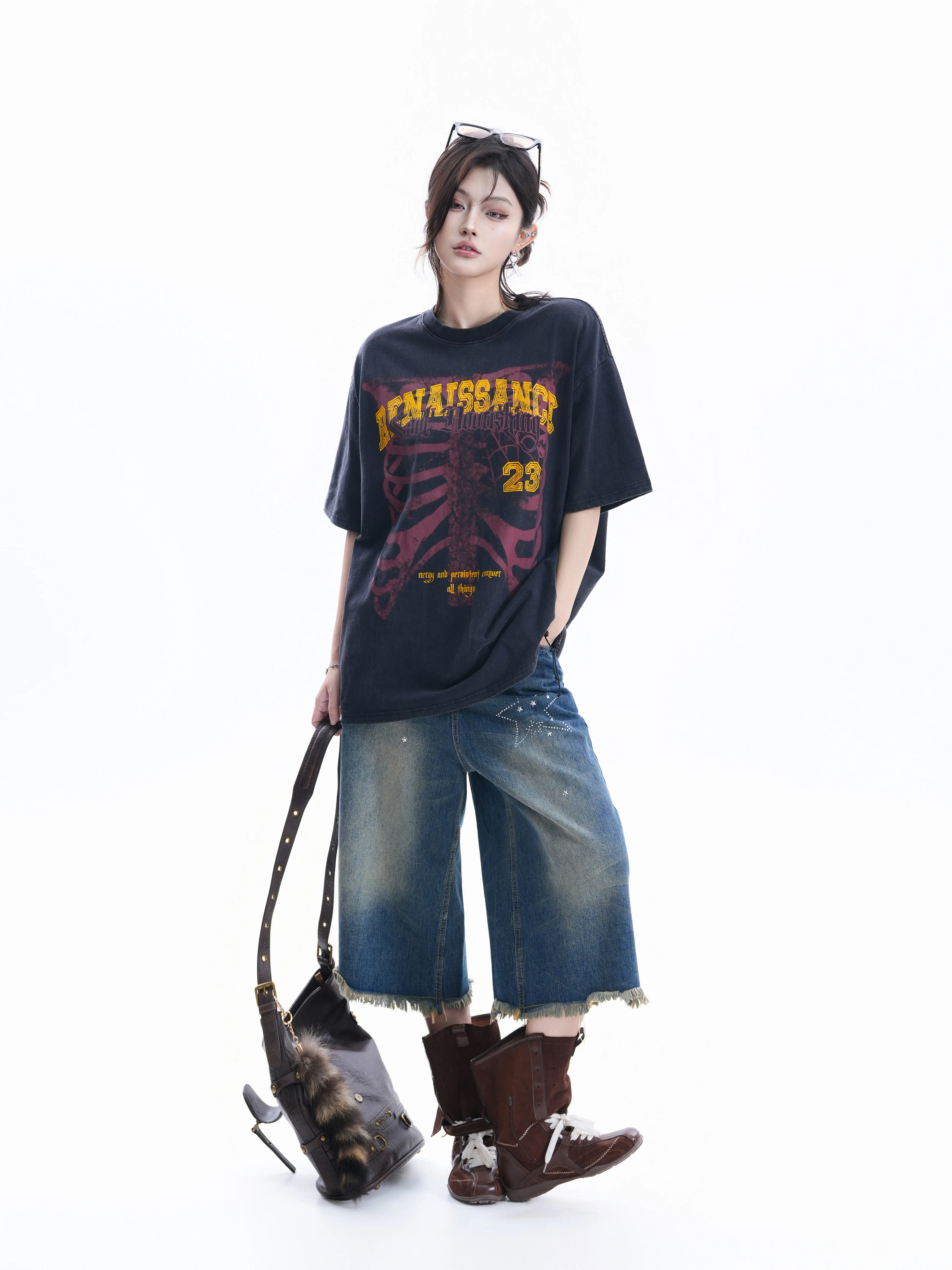 Loose Fit Skull Rib Print T-Shirt Women's Street Style Short Sleeve Casual Top Unisex Cotton round Neck Basic Summer Tee
Loose Fit Skull Rib Print T-Shirt Women's Street Style Short Sleeve Casual Top Unisex Cotton round Neck Basic Summer Tee