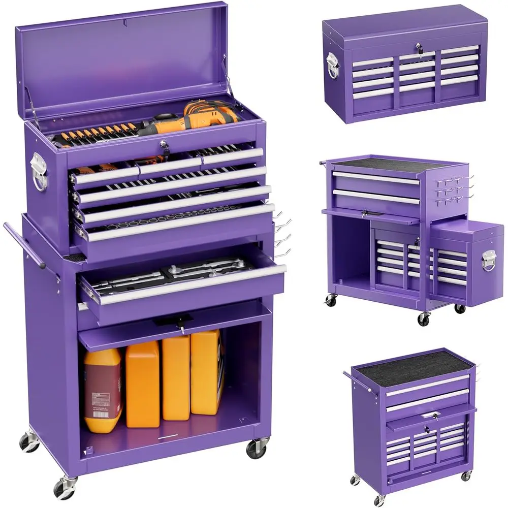 Purple Metal 8-Drawer Rolling Tool Chest with Detachable Cart and Lockable Wheels for Garage/Workshop
Purple Metal 8-Drawer Rolling Tool Chest with Detachable Cart and Lockable Wheels for Garage/Workshop
