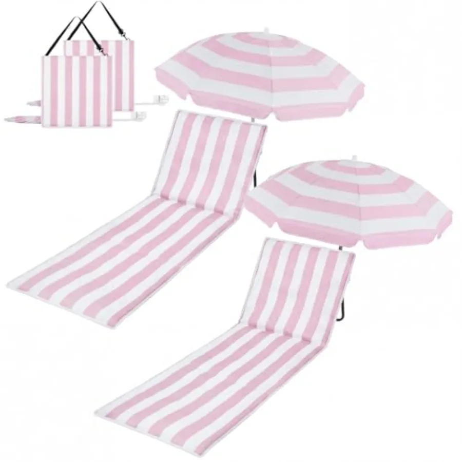 Beach chairs with umbrella for outdoor travel sunbathing camping; polyester fabric pink stripe; lightweight foldable portable
Beach chairs with umbrella for outdoor travel sunbathing camping; polyester fabric pink stripe; lightweight foldable portable