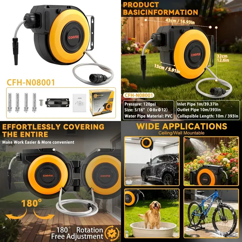 【CHIMU HOME】 Automatic Wall Mounted Garden Hose Reel 100ft Retractable Irrigation Hose Organizer
【CHIMU HOME】 Automatic Wall Mounted Garden Hose Reel 100ft Retractable Irrigation Hose Organizer